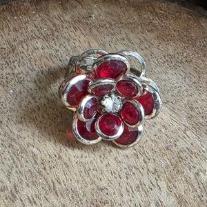 Silver and Red Cocktail Ring